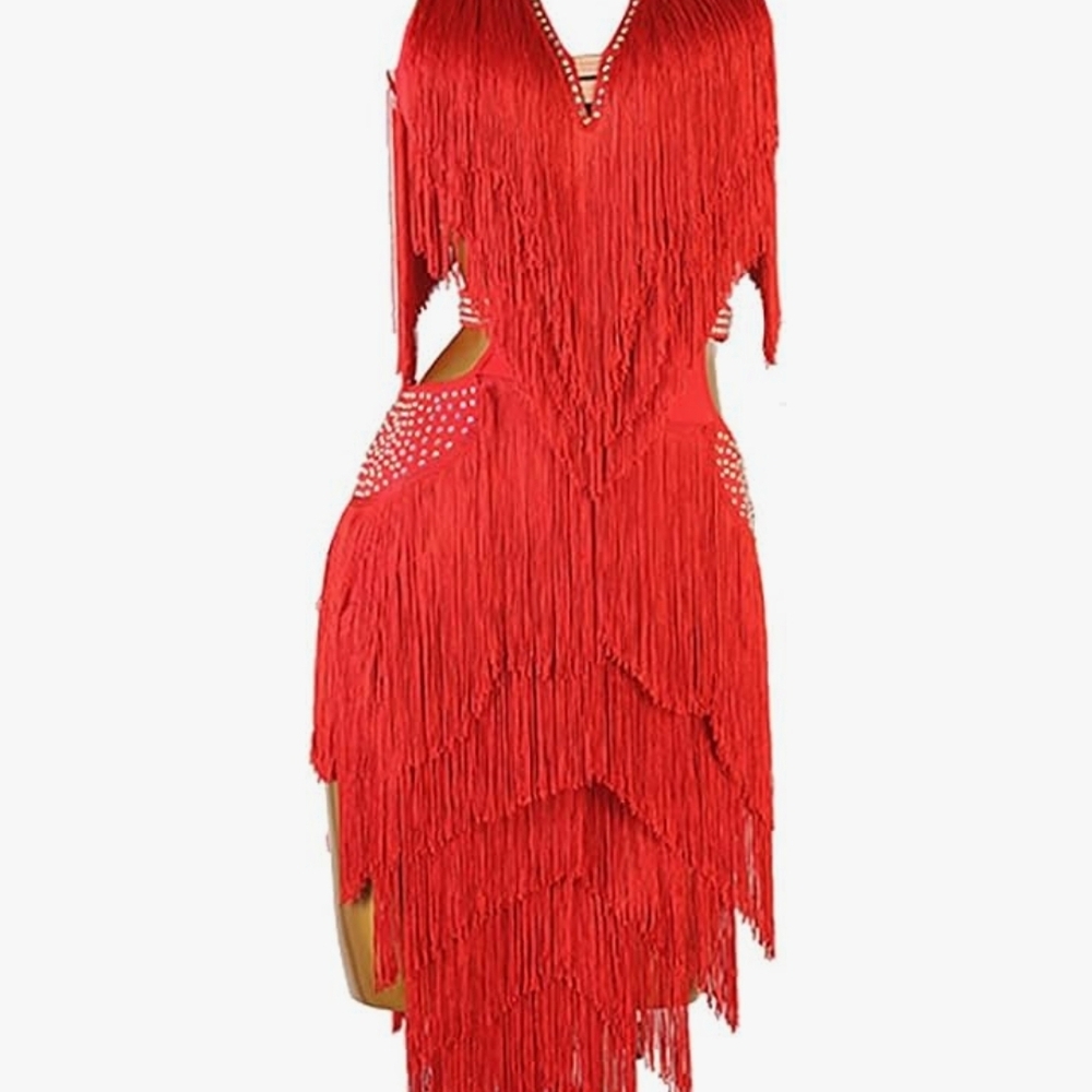 Elegant Red Fringe Dress